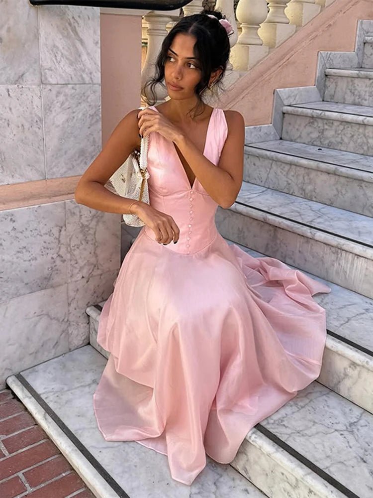 Candice mouwloze midi-jurk met V-hals