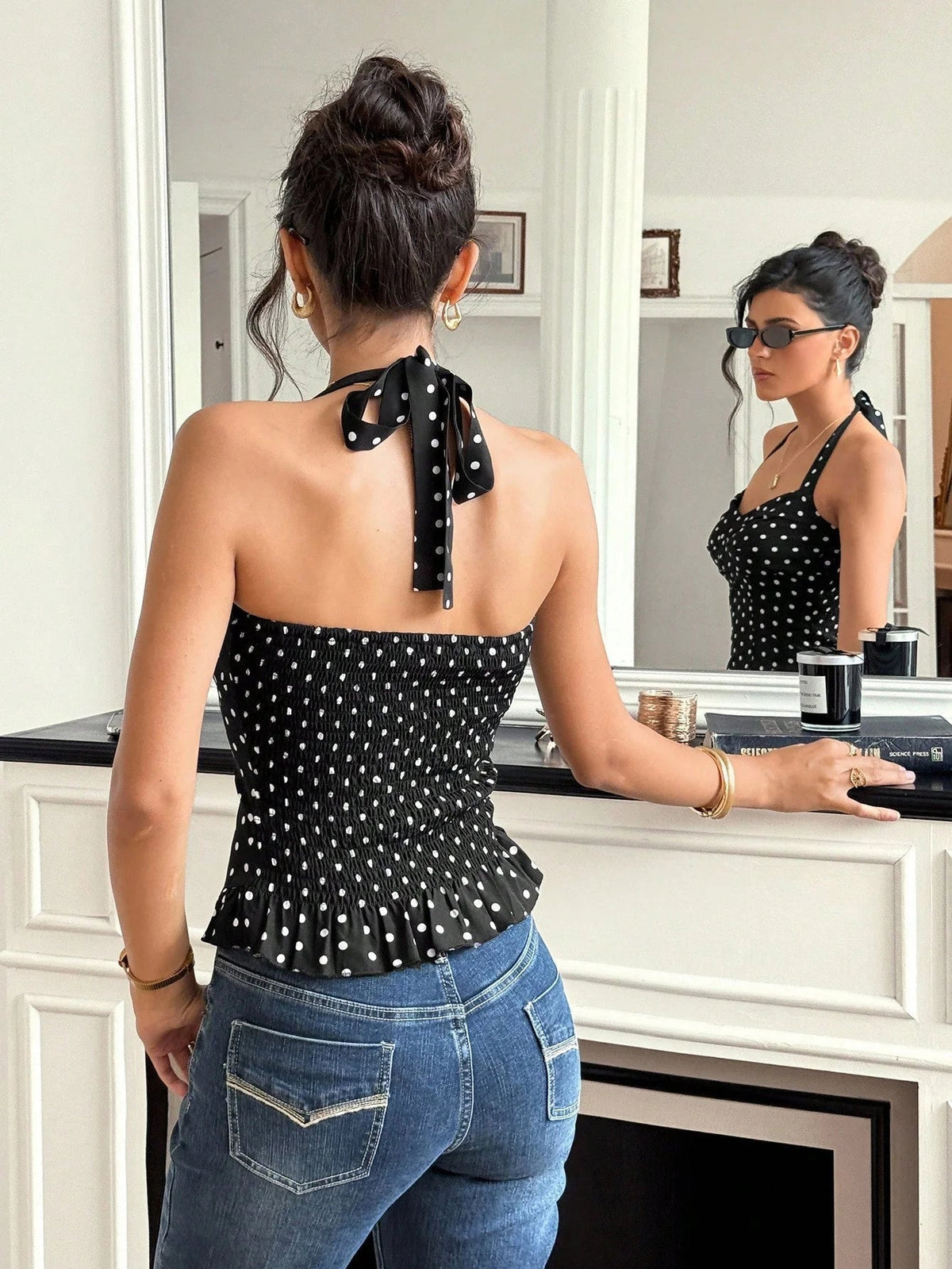 Caryl halter-crop top met stippen
