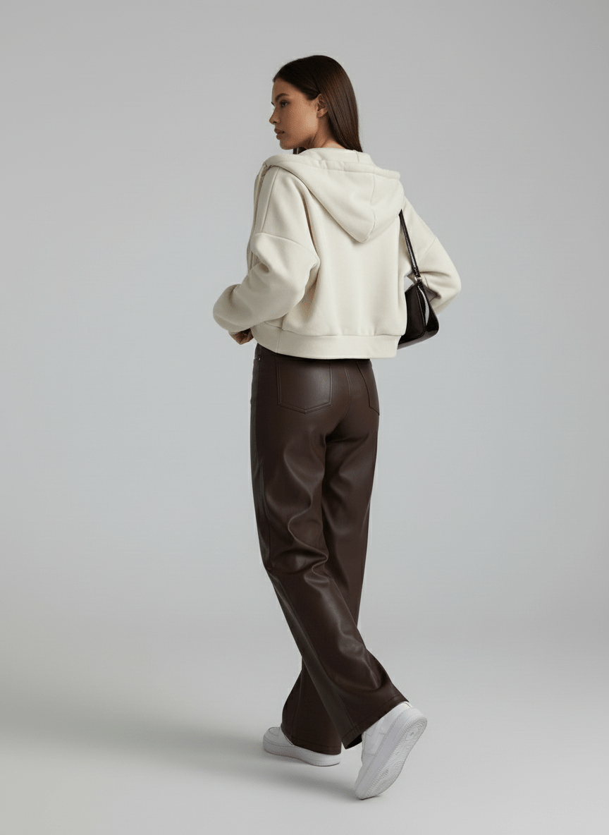 Cassy klassieke leren broek