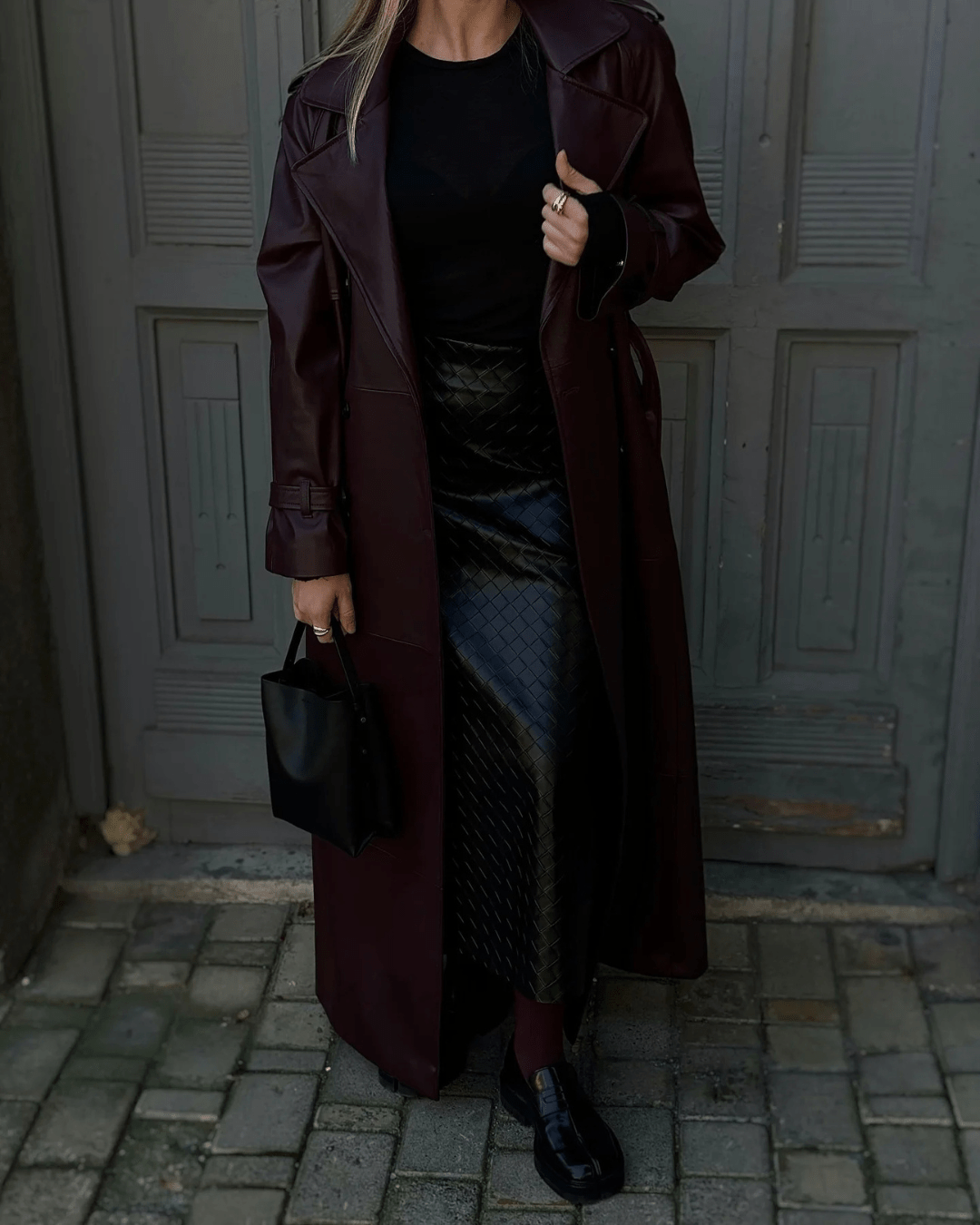 Cassy lange trenchcoat van imitatieleer