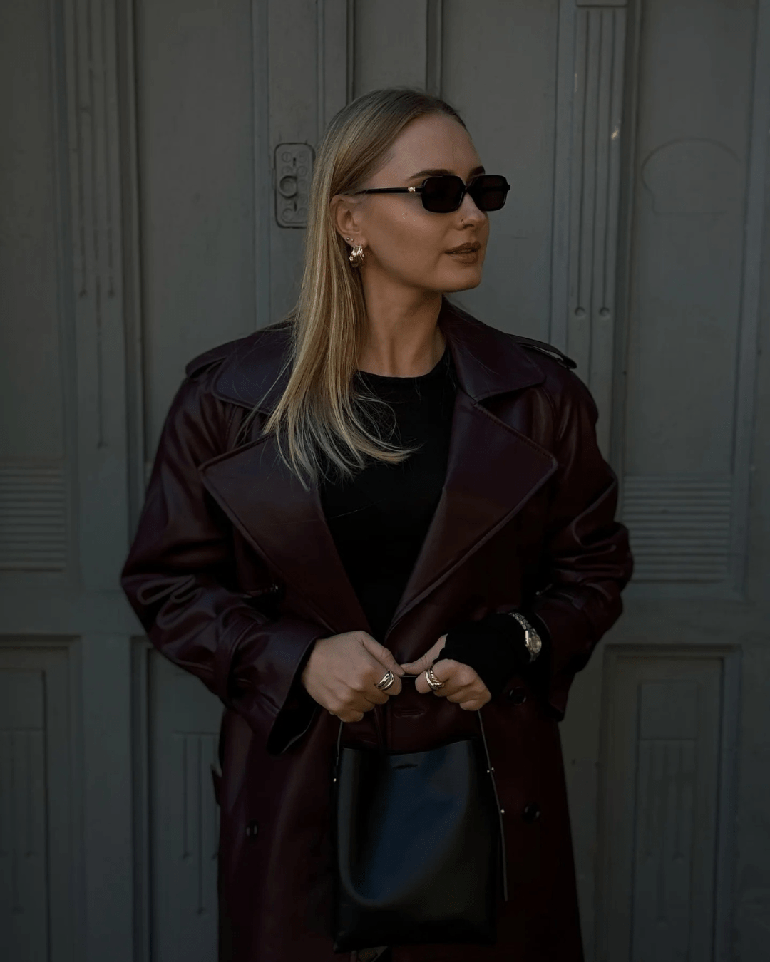 Cassy lange trenchcoat van imitatieleer