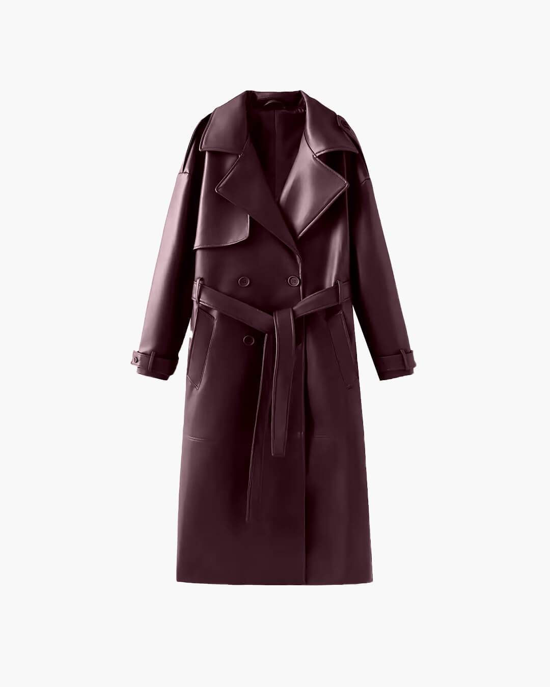 Cassy lange trenchcoat van imitatieleer