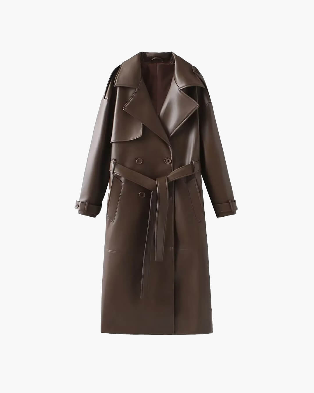 Cassy lange trenchcoat van imitatieleer