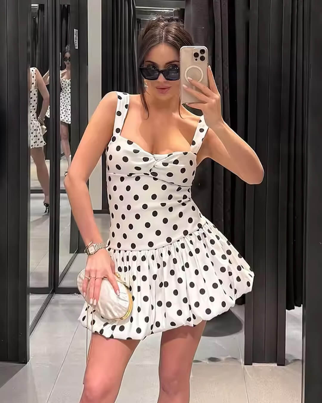 Cassy Polka Dot Balloon Mini Dress