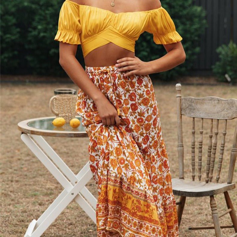 Celeste soepelvallende crop top met pofmouwen