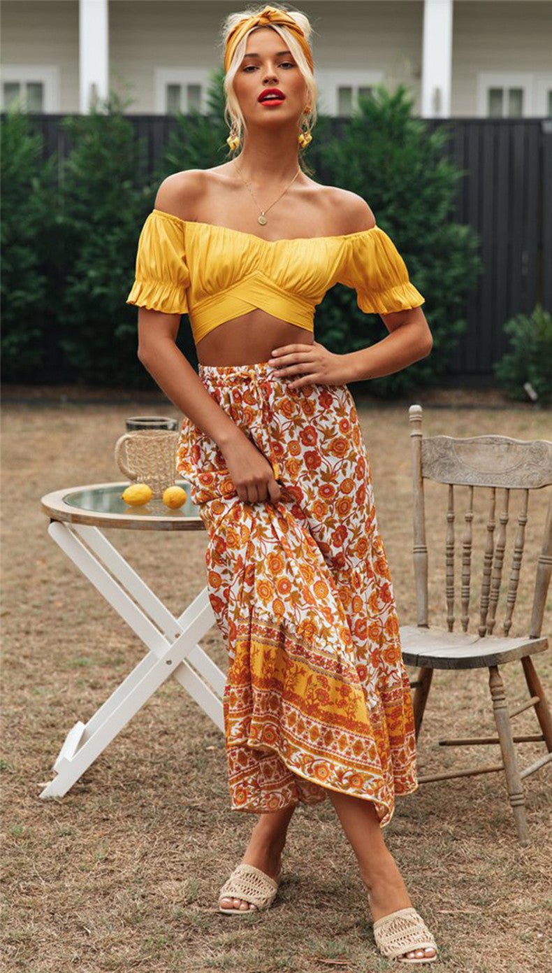Celeste soepelvallende crop top met pofmouwen