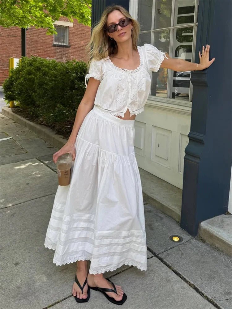 Celeste kanten maxirok met hoge taille