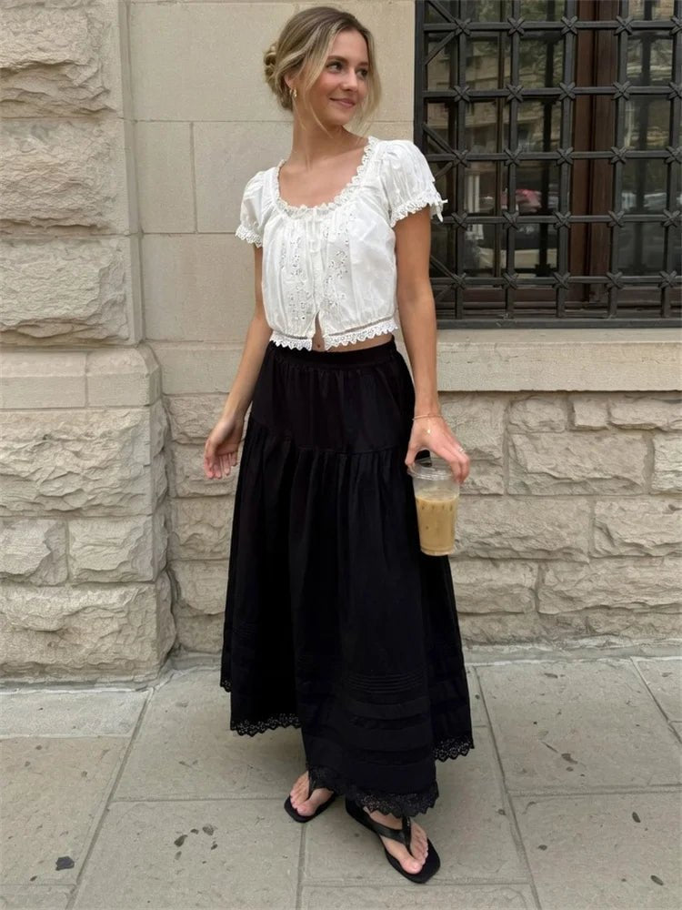 Celeste kanten maxirok met hoge taille