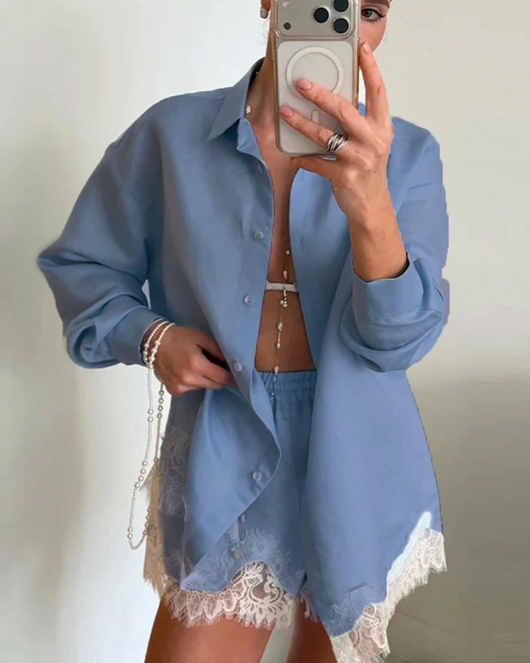 Celeste strandshirtset met kant en patchwork