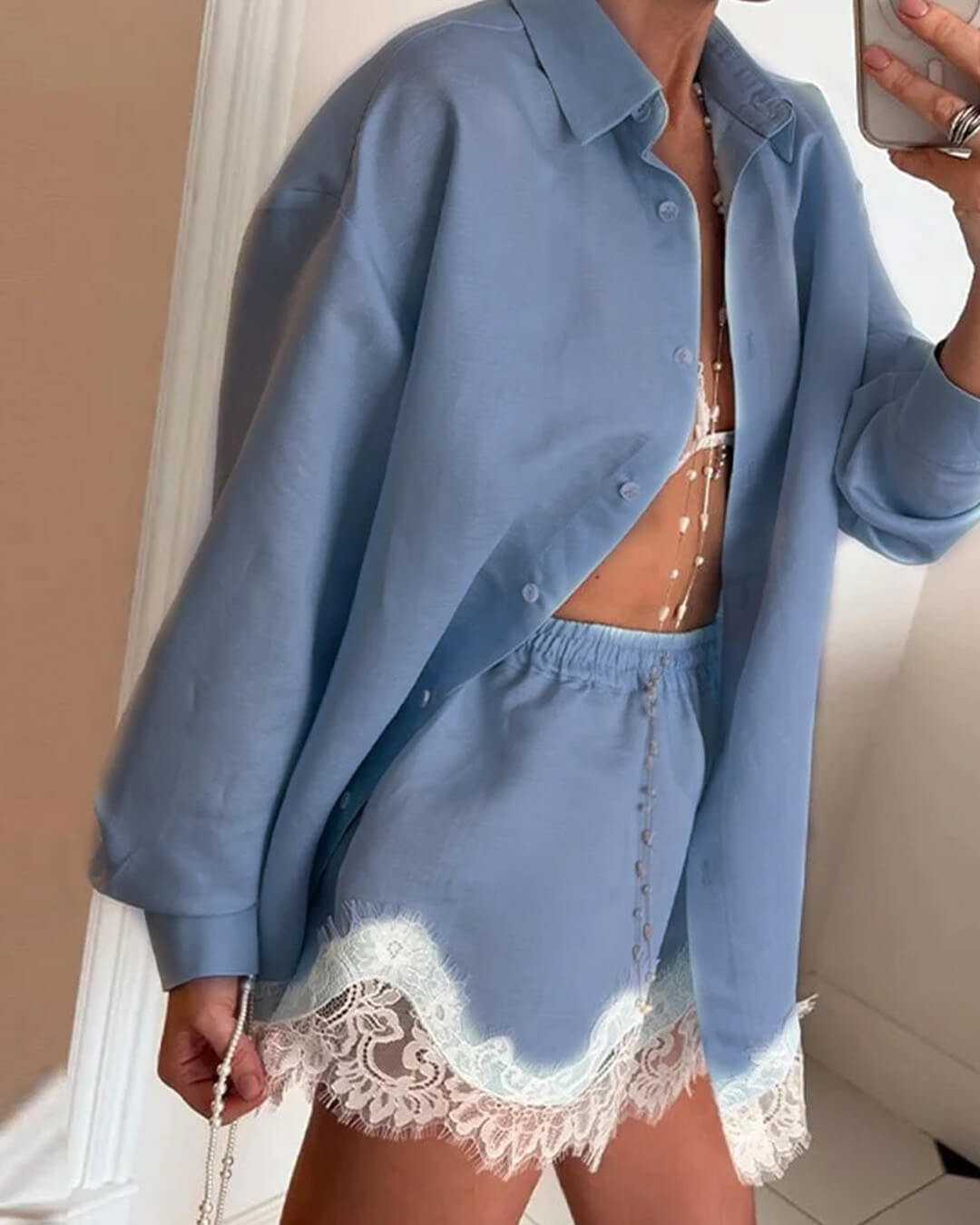 Celeste strandshirtset met kant en patchwork