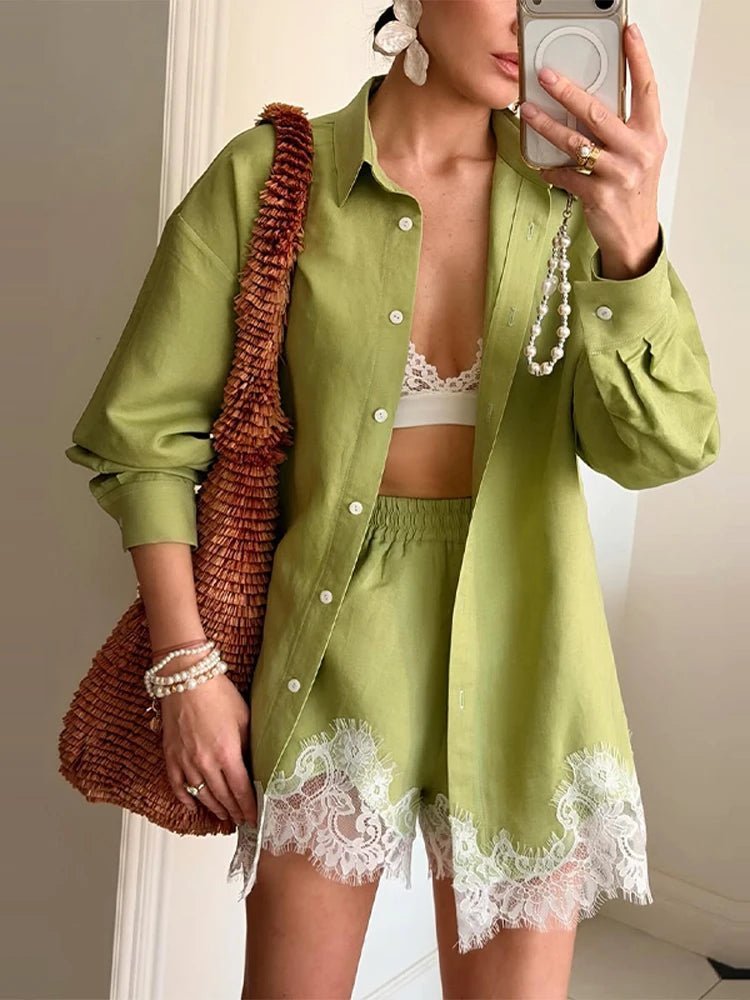 Celeste strandshirtset met kant en patchwork
