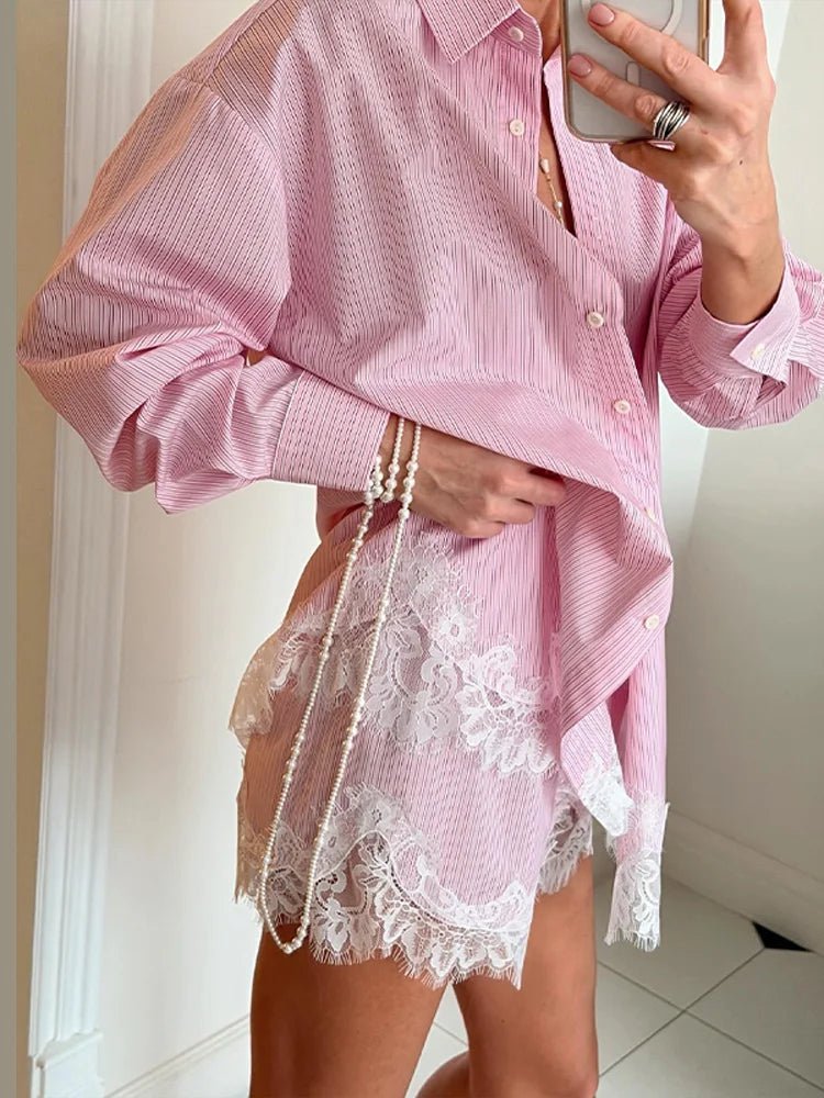 Celeste strandshirtset met kant en patchwork