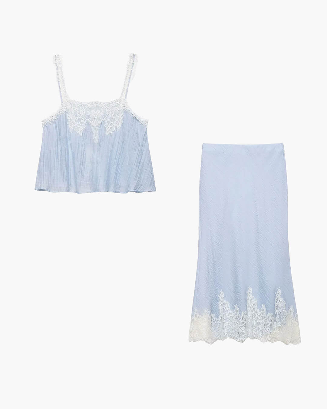 Celeste tweedelige midi-set met kantinzet
