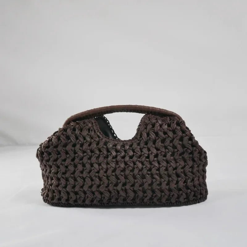 Celeste gevlochten strooien schelpclutch