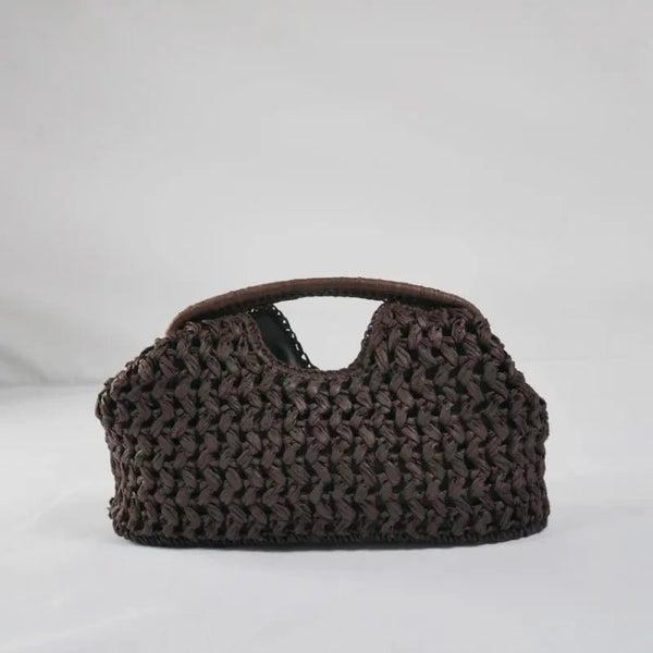 Celeste gevlochten strooien schelpclutch