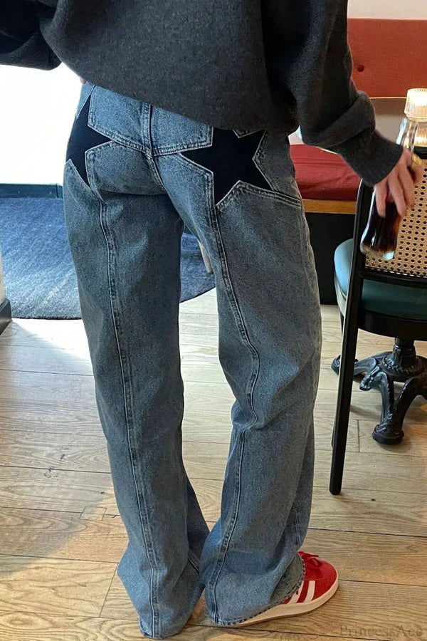 Charlize jeans met sterrenpatchwork en kleurvlakken