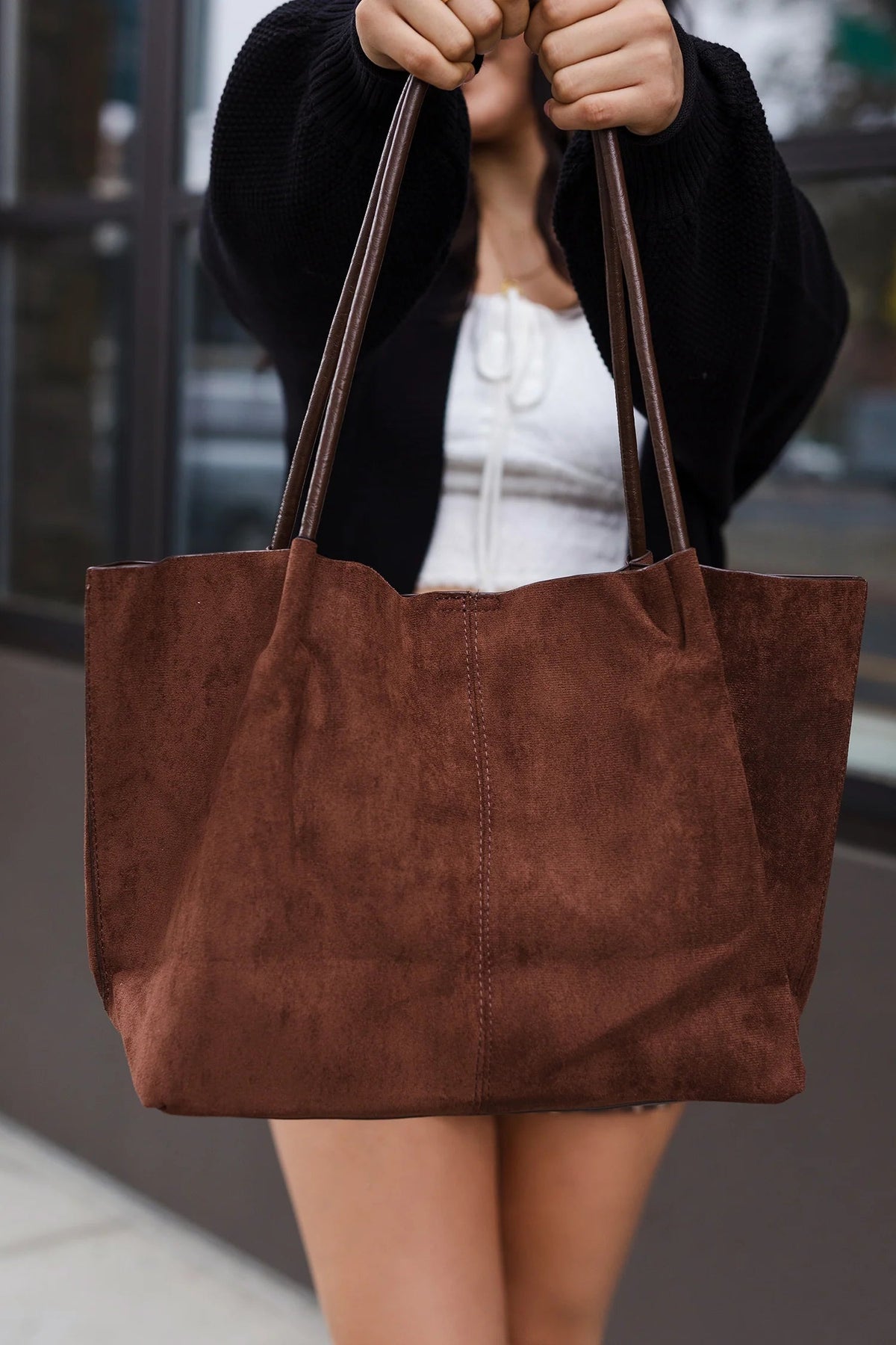 Suède shopper met etui van Cheska