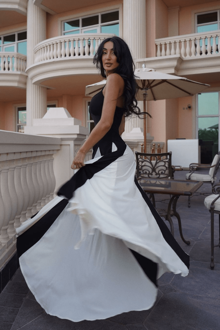 Ciara maxi-jurk met contrasterende plooien