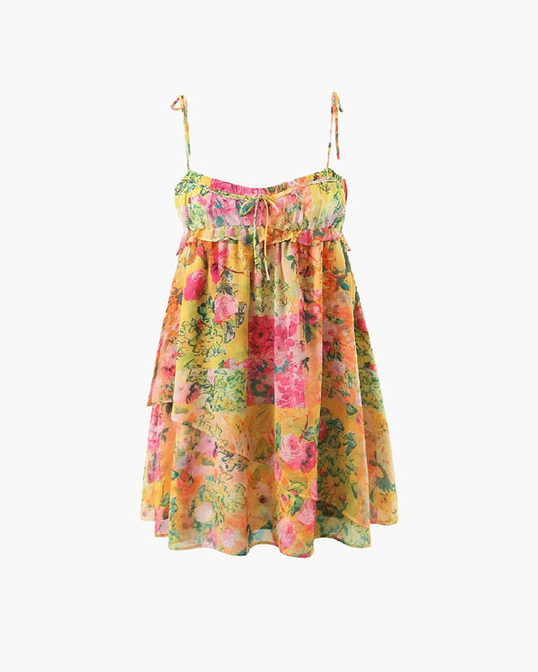 Clara veelkleurige gebloemde mini-jurk