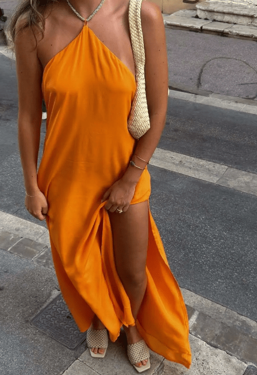 Claudia maxi-halterjurk met pailletten