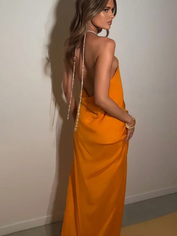 Claudia maxi-halterjurk met pailletten