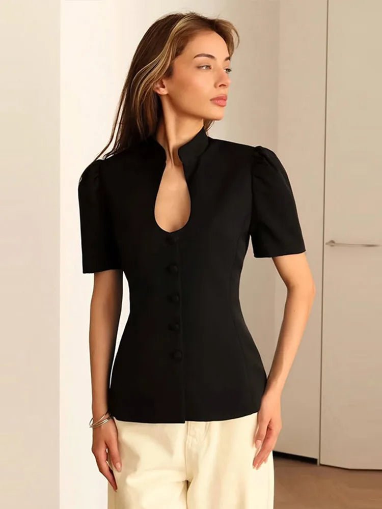 Collette top met opstaande kraag