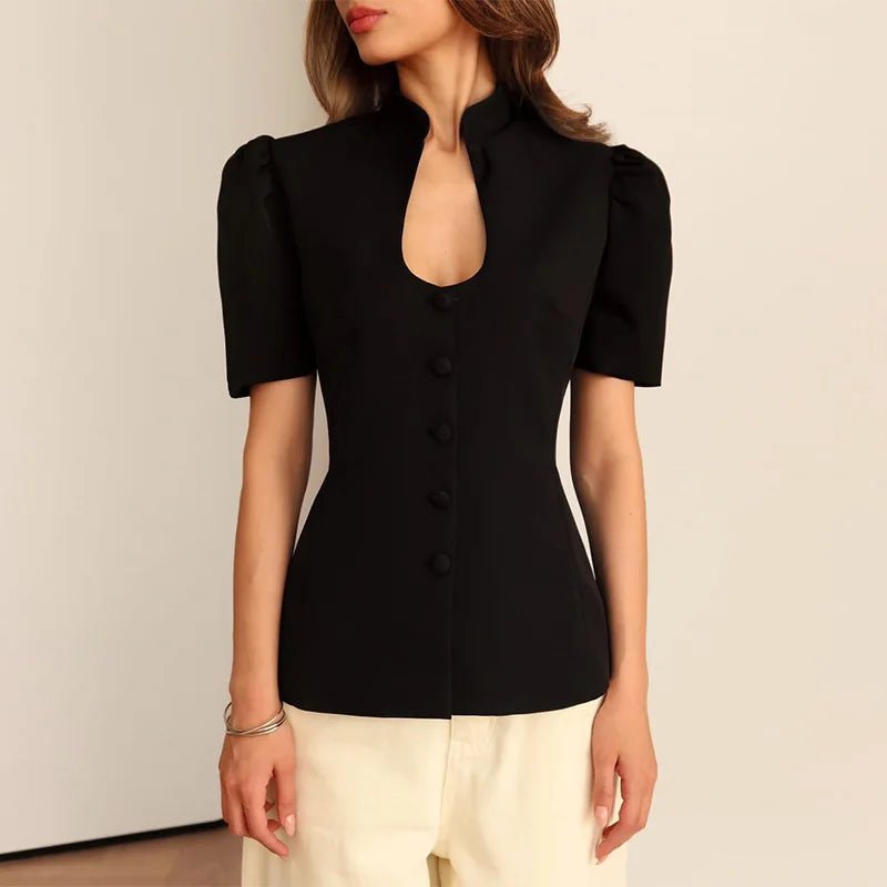 Collette top met opstaande kraag