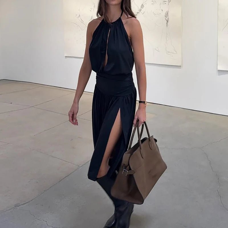 Coralie halter-midijurk met uitsparingen