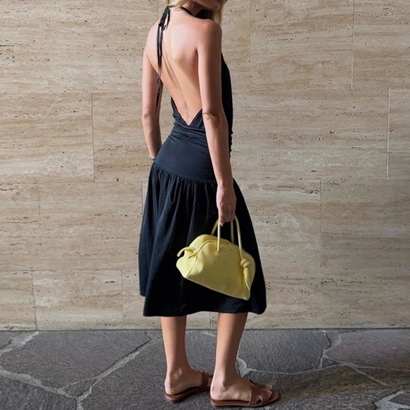 Coralie halter-midijurk met uitsparingen