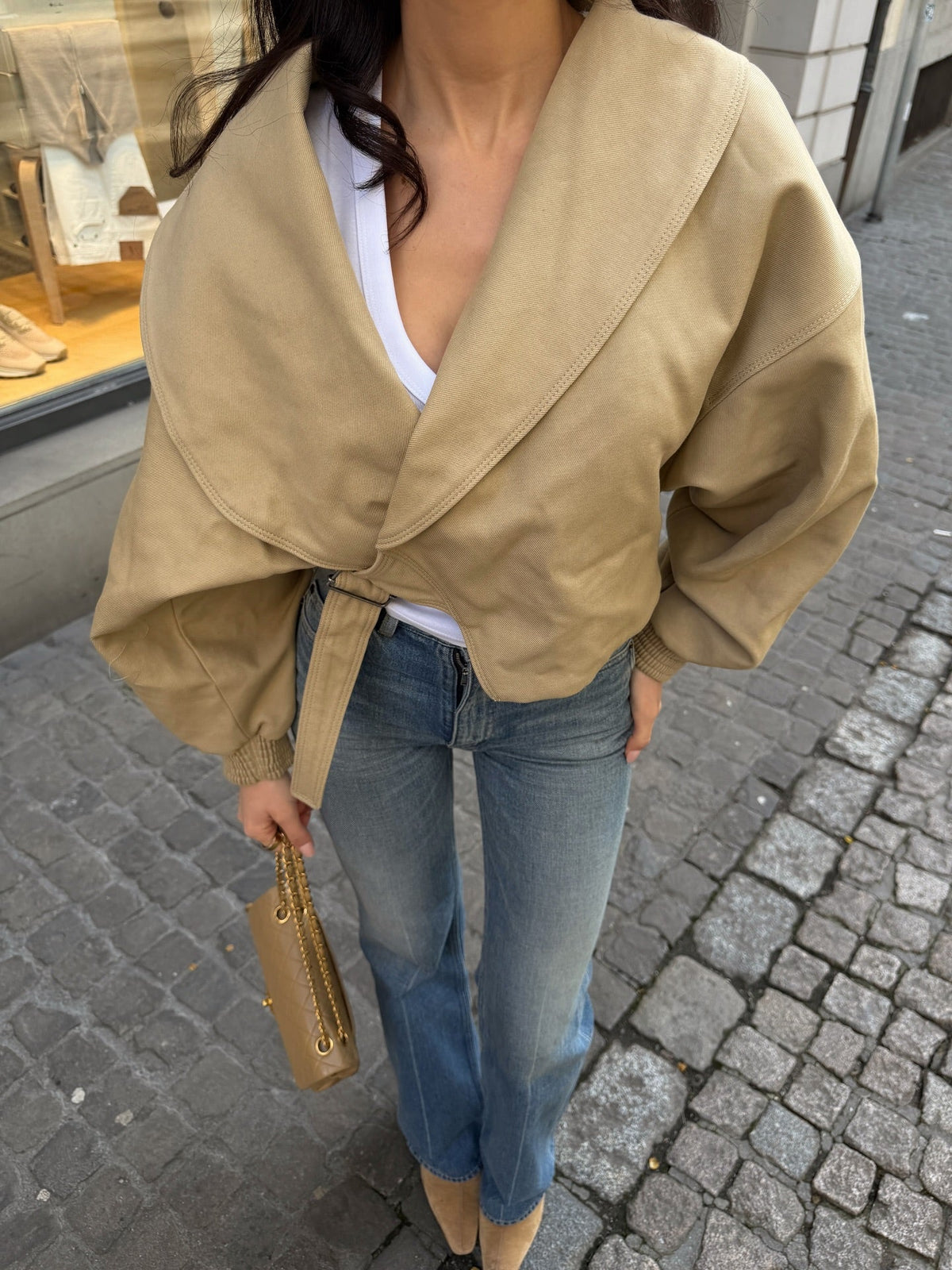 Courtney jas met revers en elastische tailleband