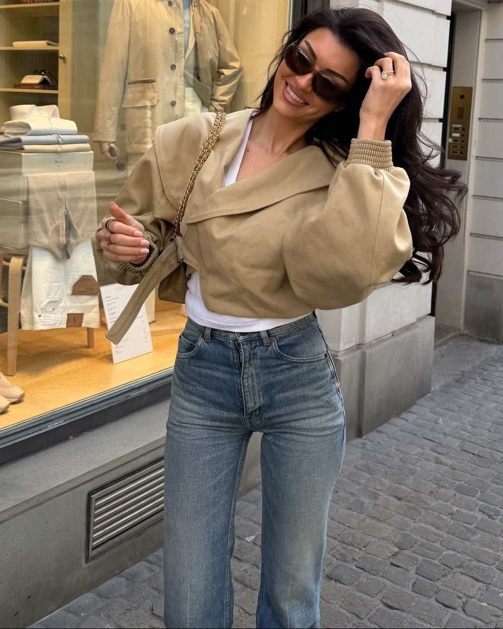 Courtney jas met revers en elastische tailleband
