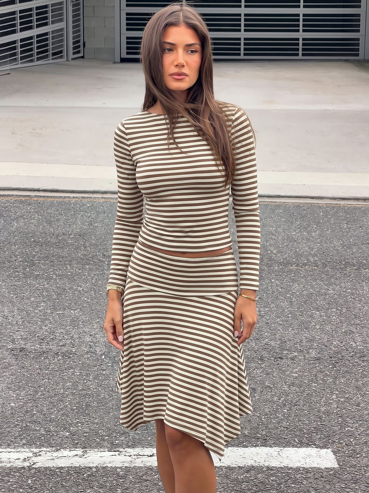 Lenna gestreepte gebreide set met rok