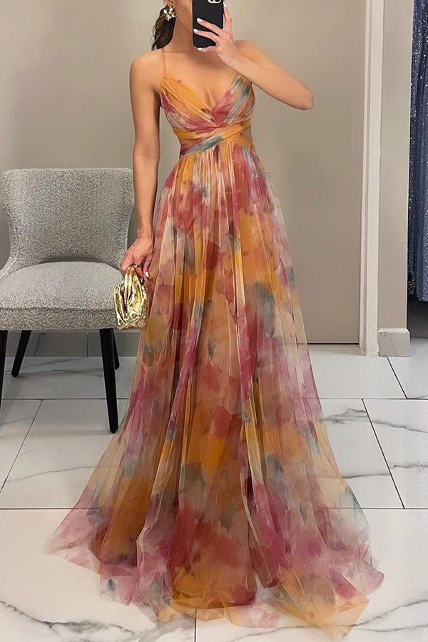 Maxijurk van tule met bloemenprint van Dahlia