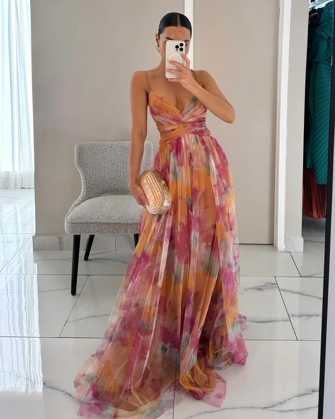 Maxijurk van tule met bloemenprint van Dahlia