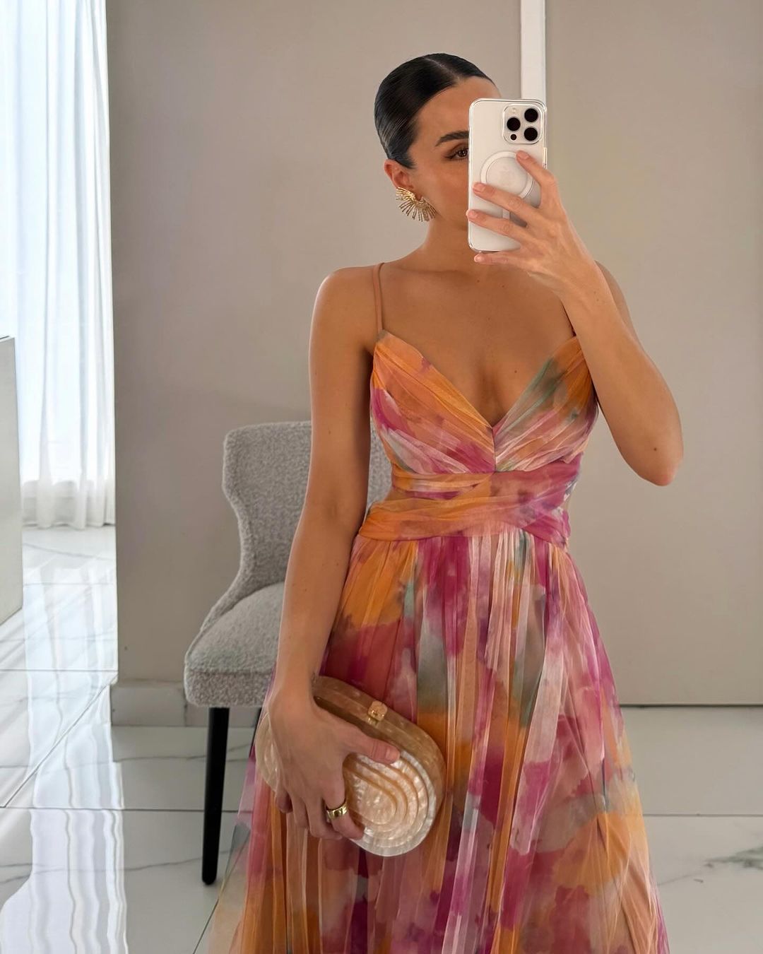 Maxijurk van tule met bloemenprint van Dahlia