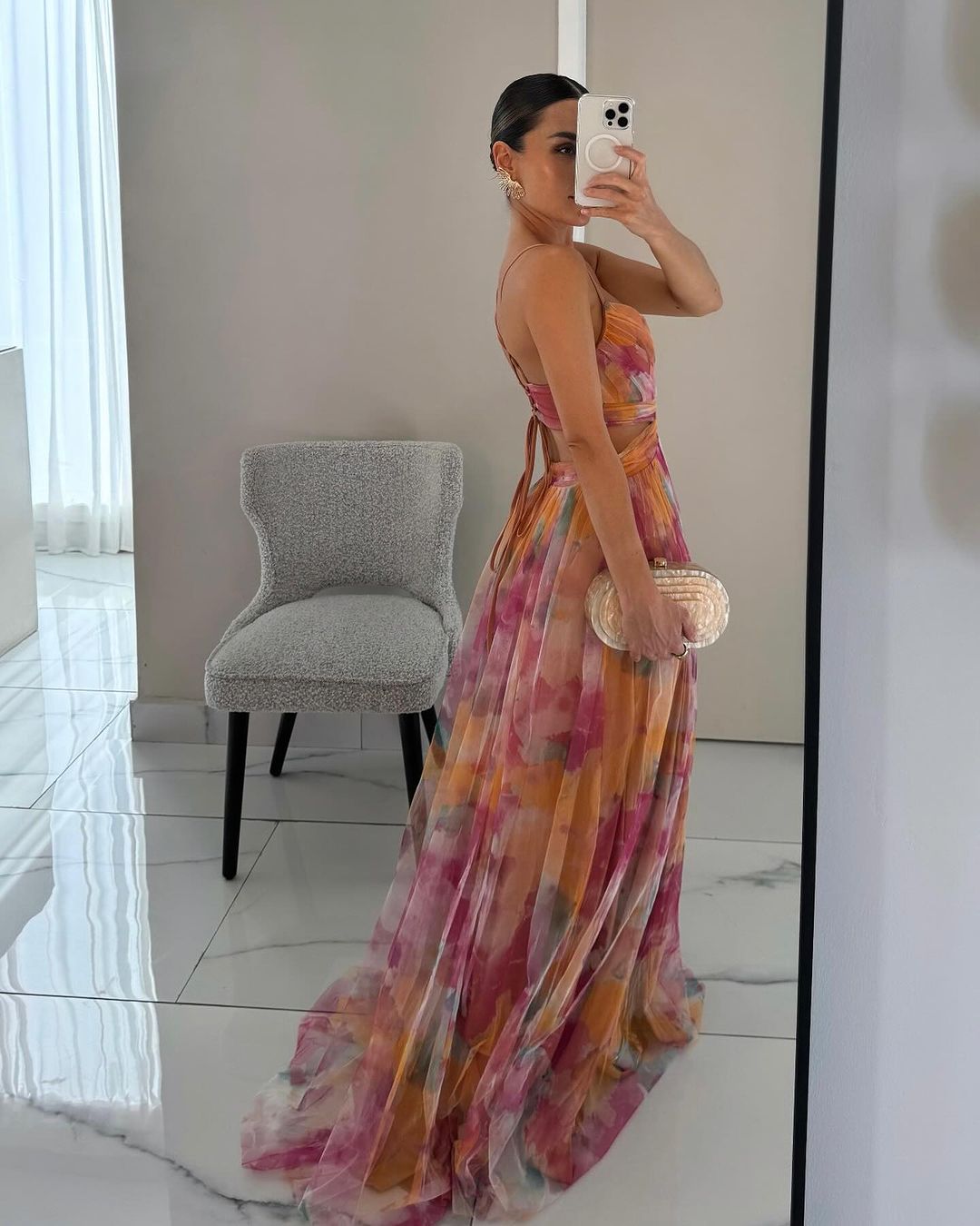 Maxijurk van tule met bloemenprint van Dahlia