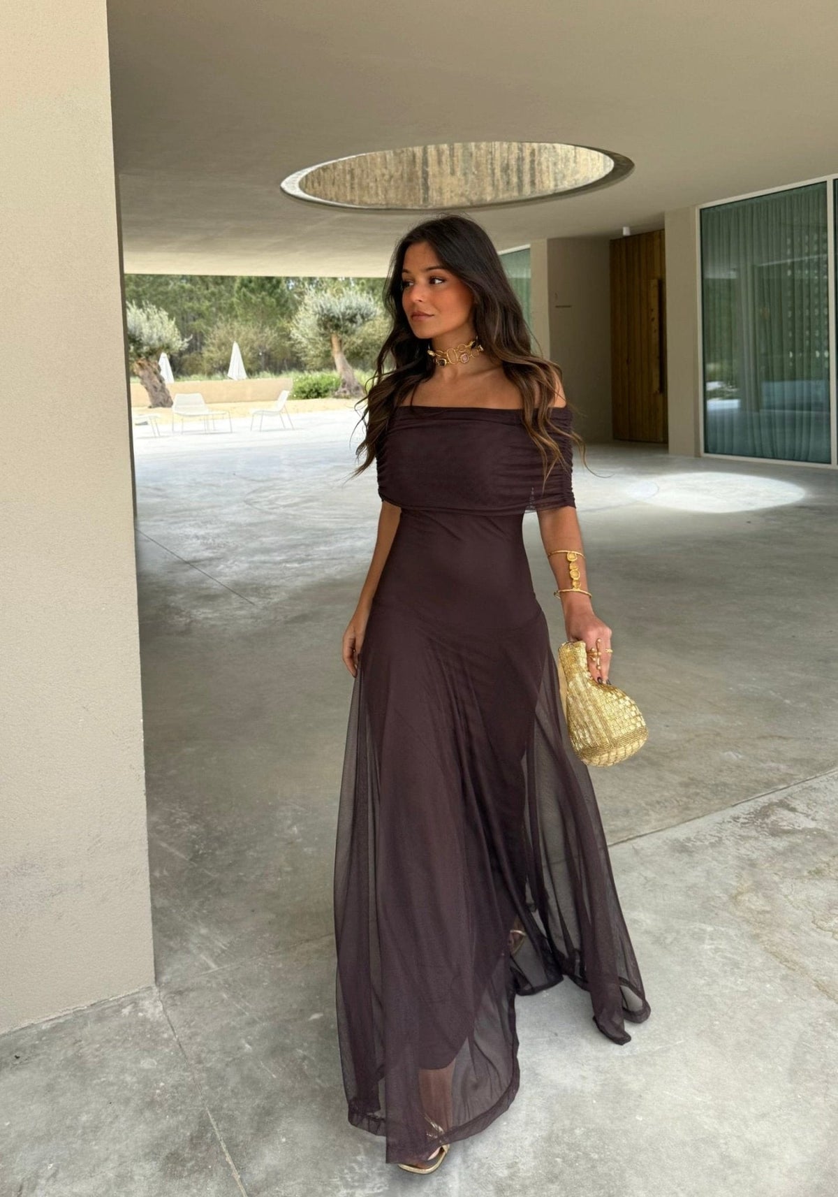 Daniella mesh maxi-jurk