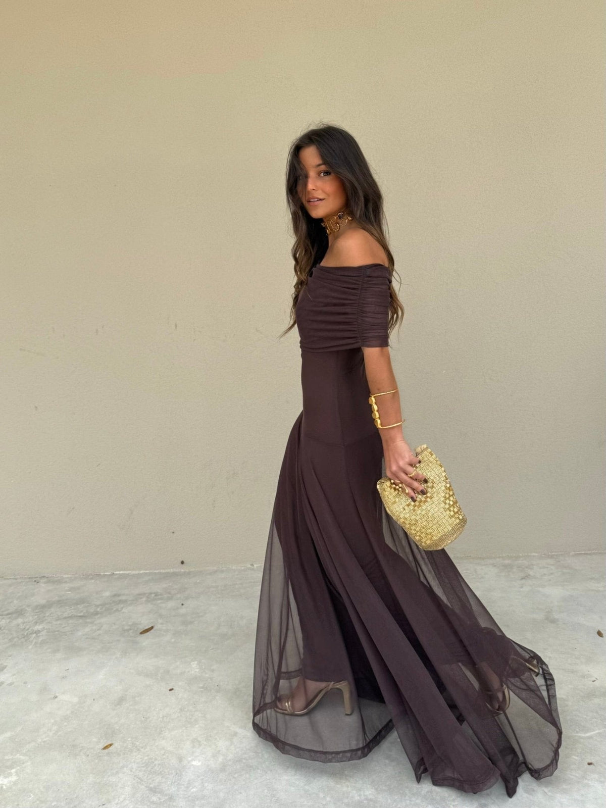 Daniella mesh maxi-jurk