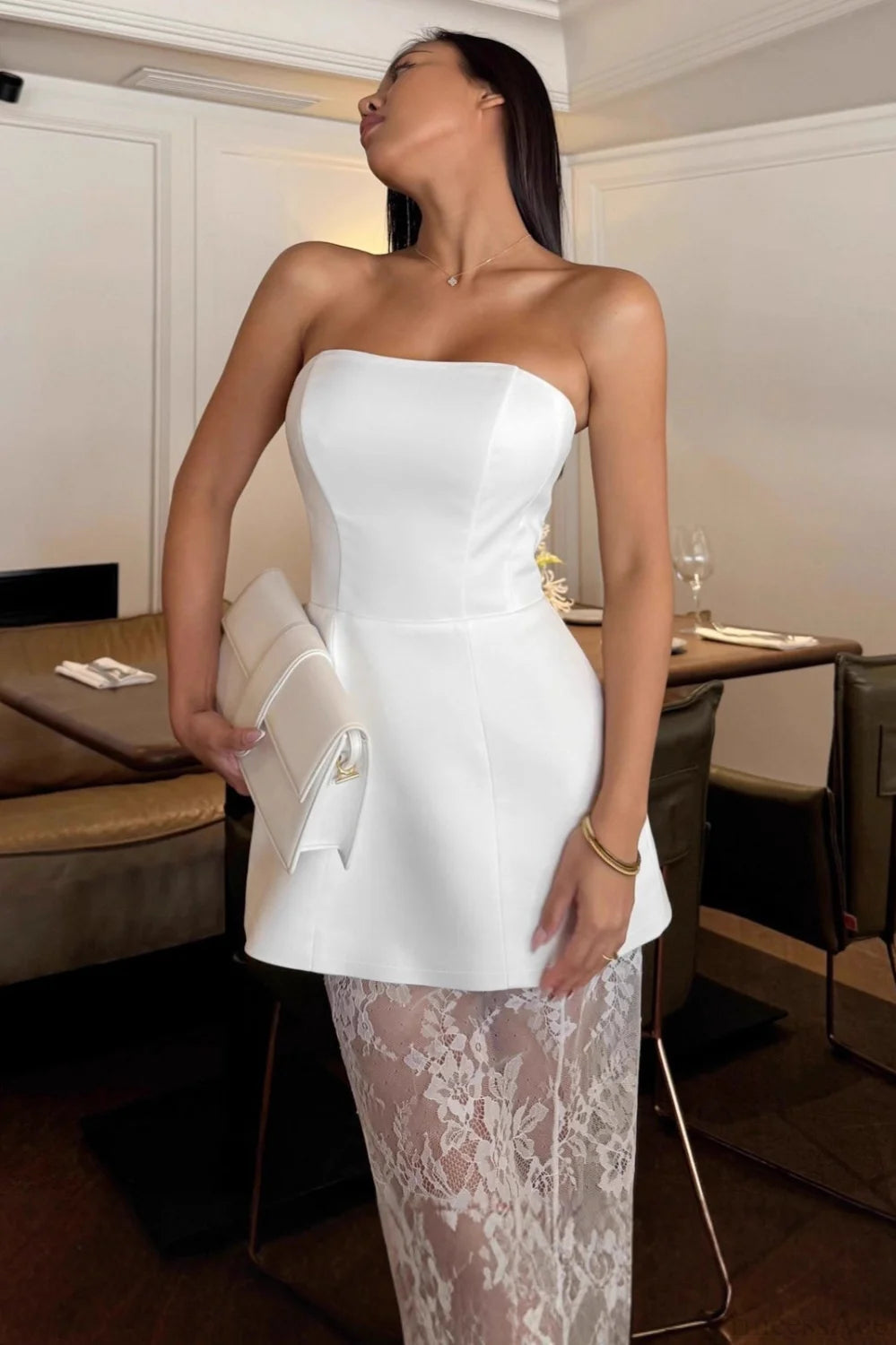 Effie strapless kanten maxiset