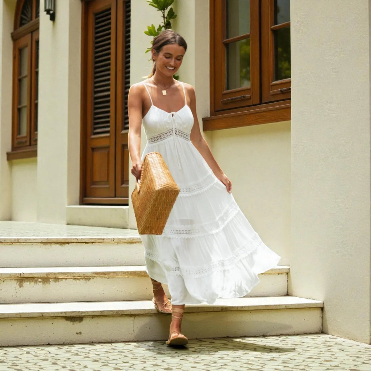 Elena mouwloze lange bohemian zomerjurk