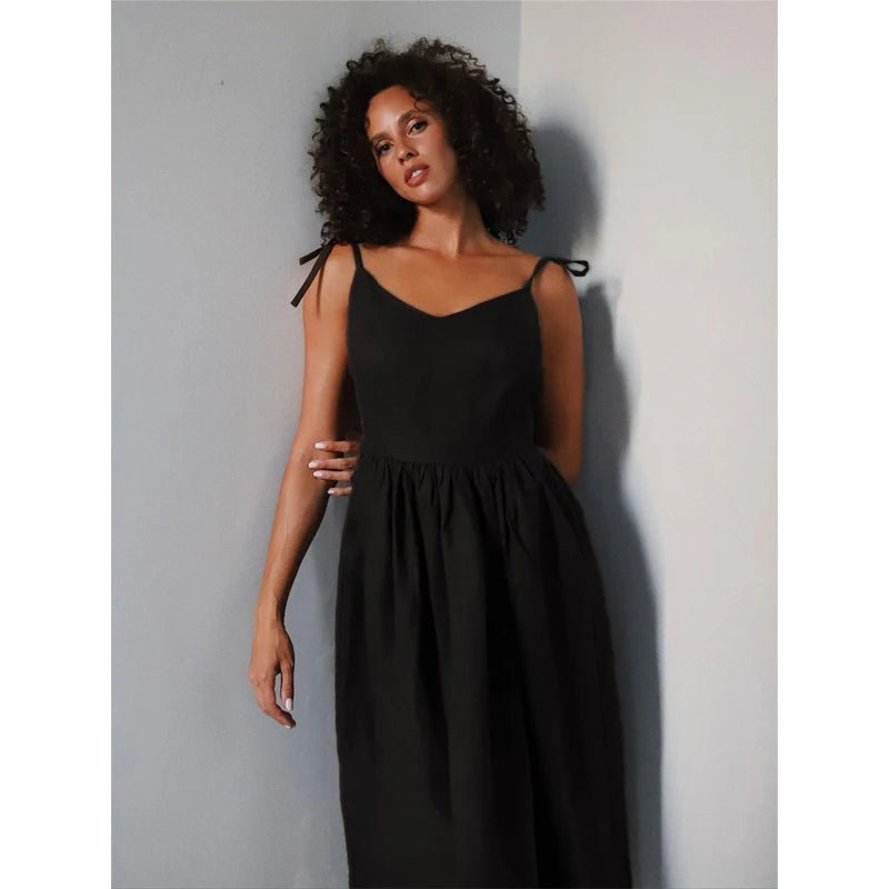 Elisabeta midi-jurk met blote rug en strikbandjes