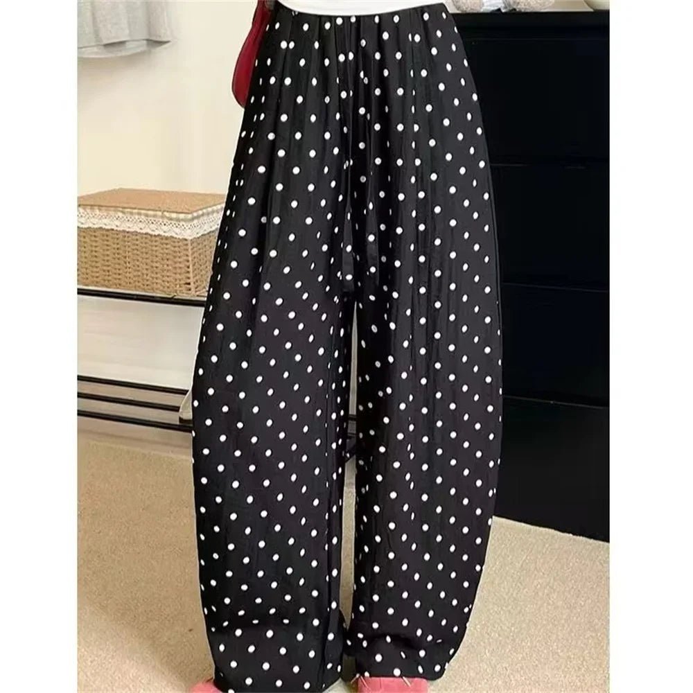 Linnen broek met wijde pijpen en stippen Elizabeth