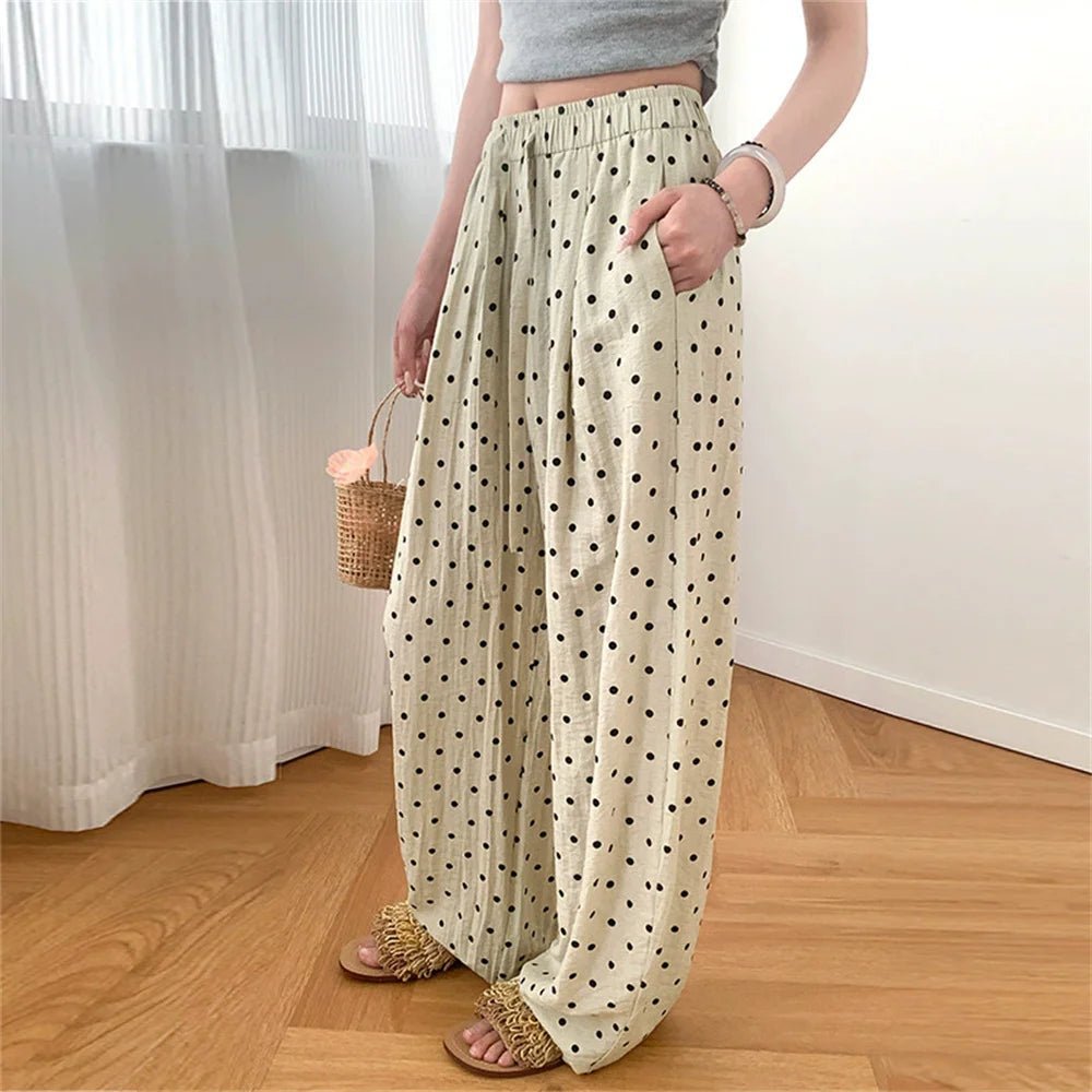 Linnen broek met wijde pijpen en stippen Elizabeth