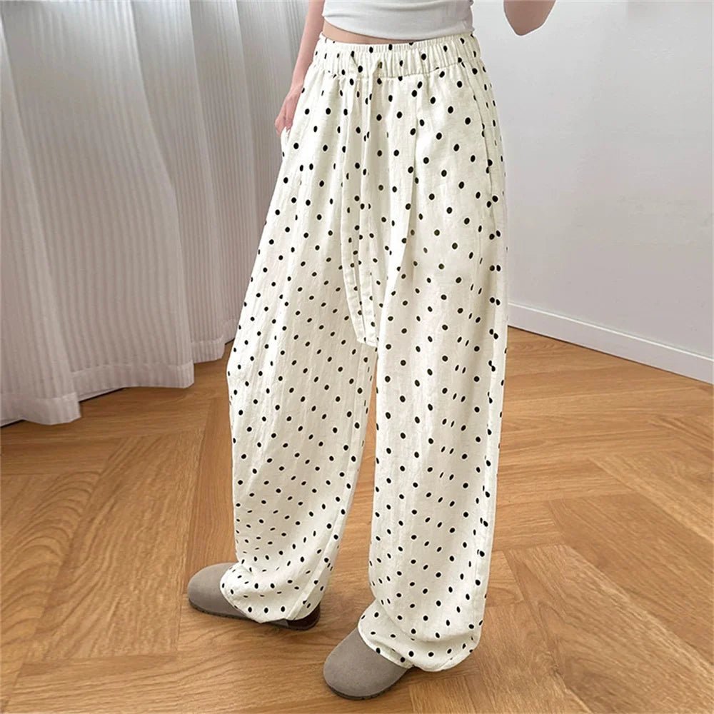 Linnen broek met wijde pijpen en stippen Elizabeth