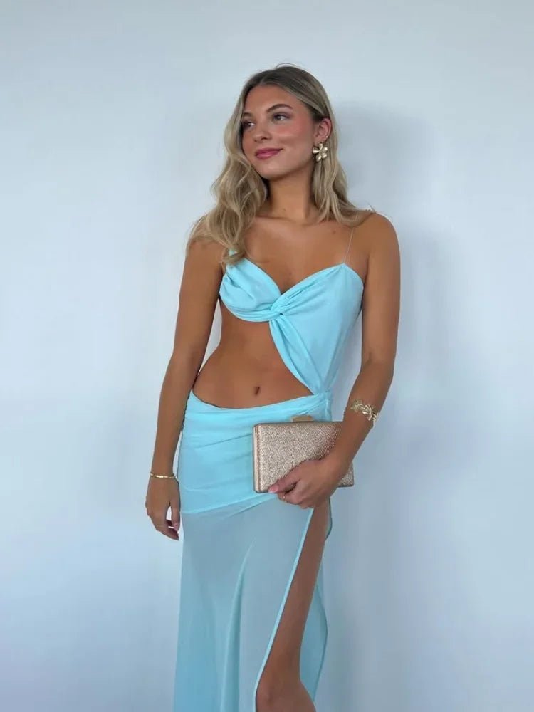 Ellie maxi-jurk van mesh met uitsparingen