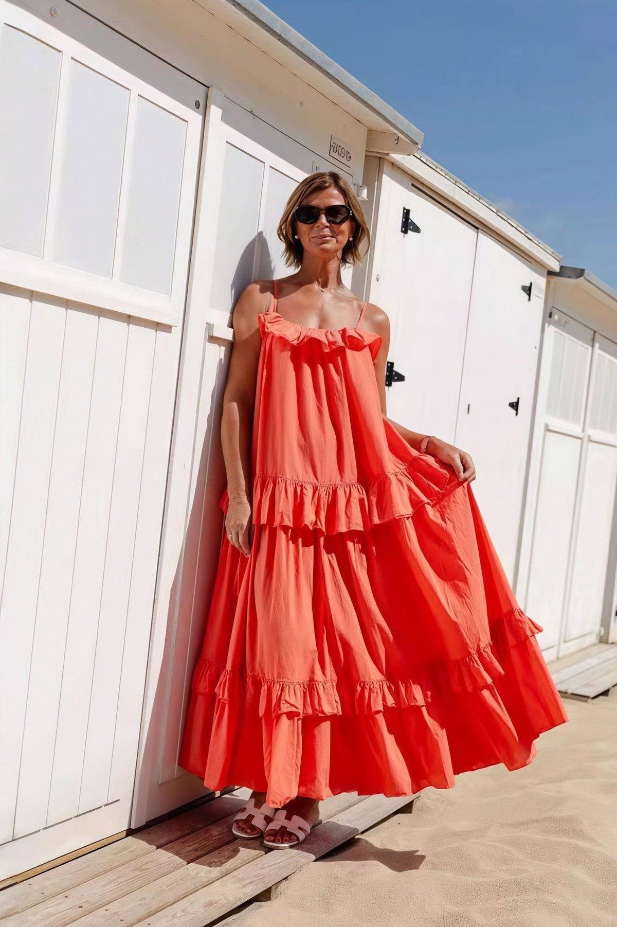 Emiliana luchtige maxi-jurk met ruches aan de zoom