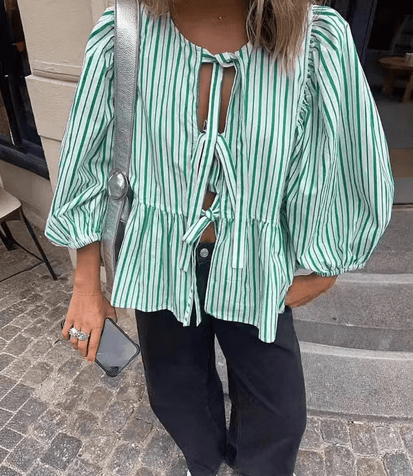 Emma-gestreepte blouse met pofmouwen