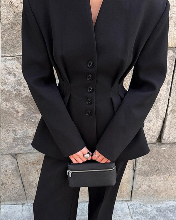 Empress blazer met gerimpelde taille en V-hals