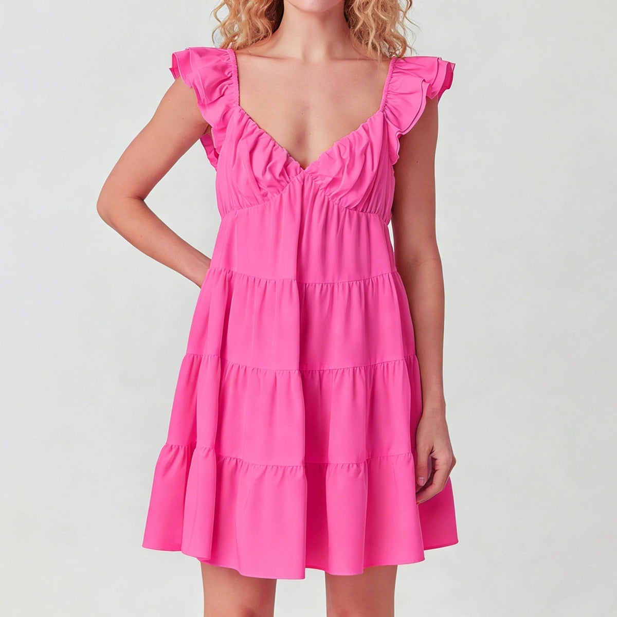 Eulalia mini-jurk met volantmouwen en lagen