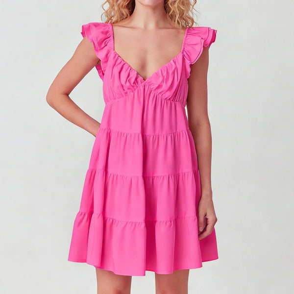 Eulalia mini-jurk met volantmouwen en lagen